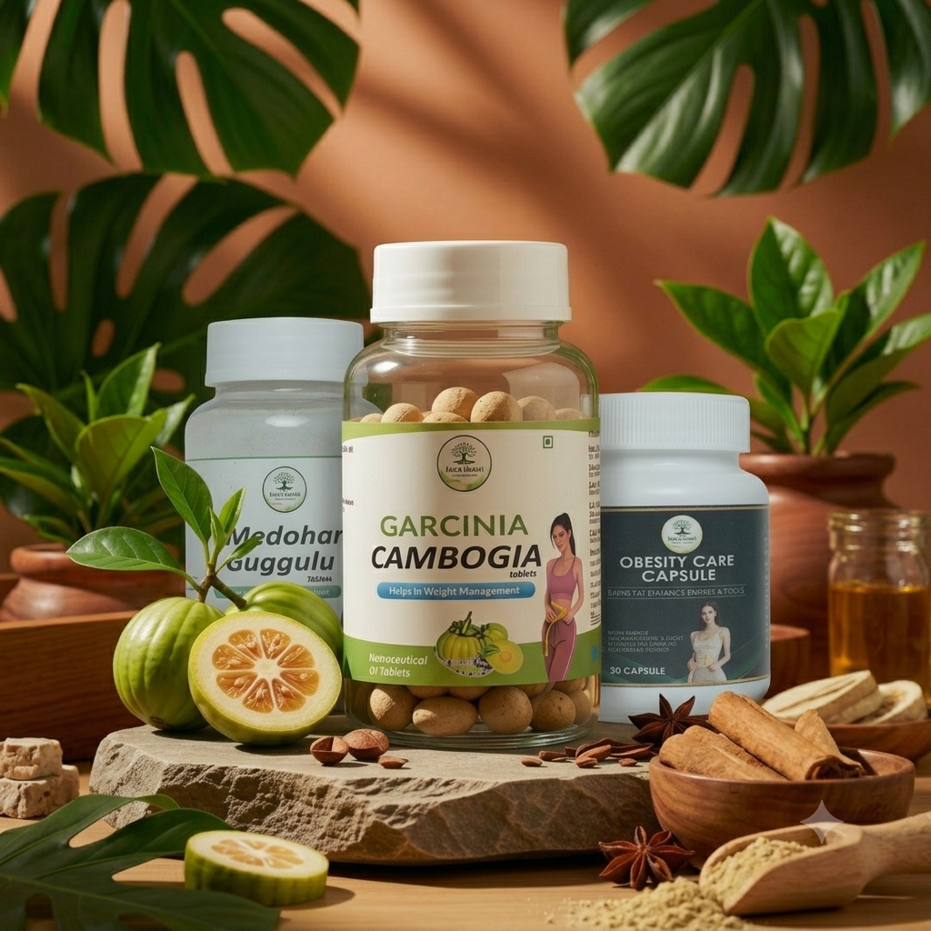 Ayurvedic Weight Loss Combo - Garcinia Cambogia, Medohar Guggulu & Obesity Care Capsules