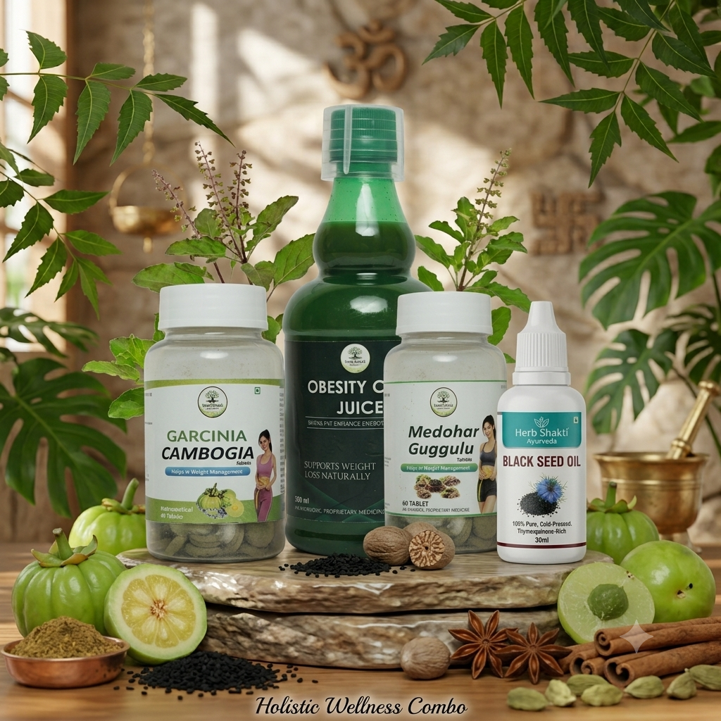 Garcinia Cambogia, Medohar Guggulu, Obesity Care Juice & Black Seed Oil