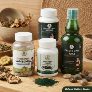 Ayurvedic Fat Burner & Superfood Vitality Pack - Garcinia Cambogia, Spirulina Tablets, Obesity Care Capsules & Obesity Care Juice