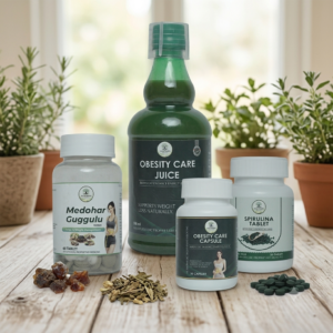 Medohar Guggulu, Obesity Care Juice, Obesity Care Capsule & Spirulina Tablets