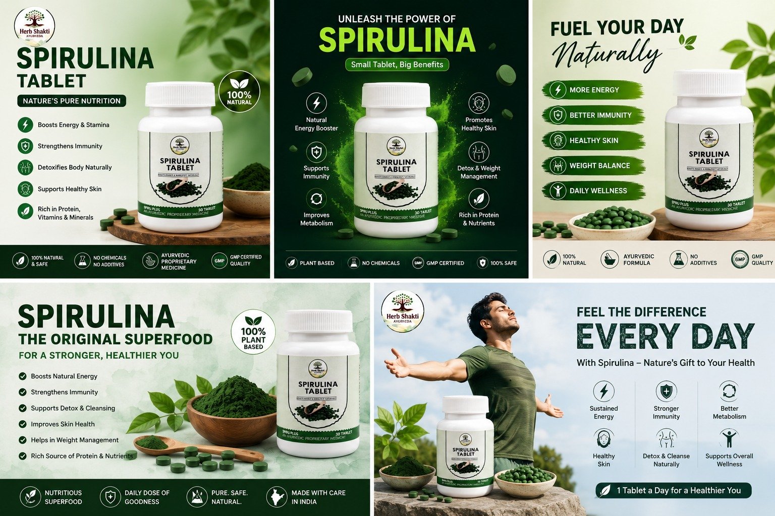 Herb Shakti Spirulina Tablets | 100% Natural Superfood Supplement - Image 2